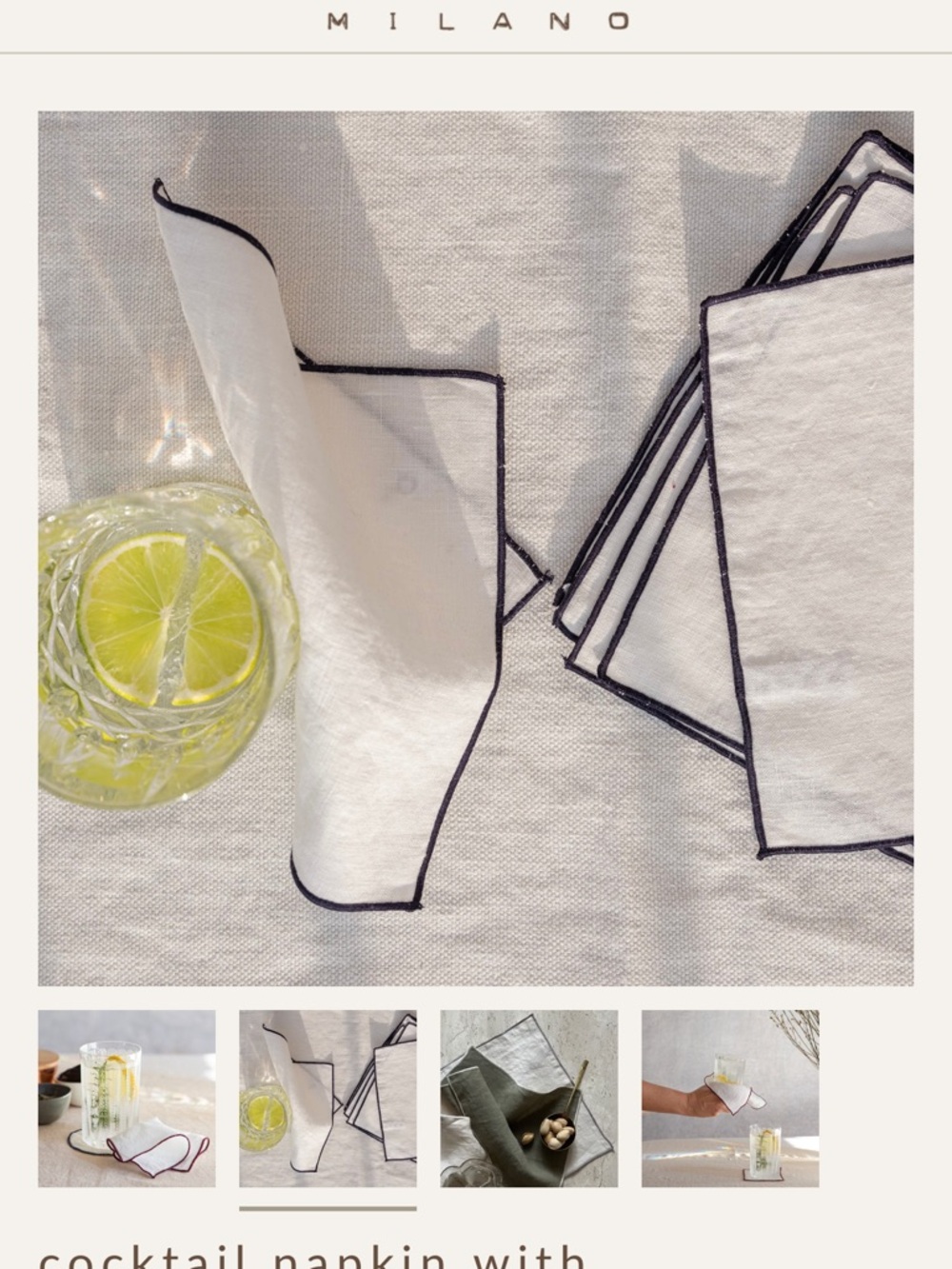 Once Milano Beige Cocktail Napkin with Mustard Trim - Picture 2 of 13